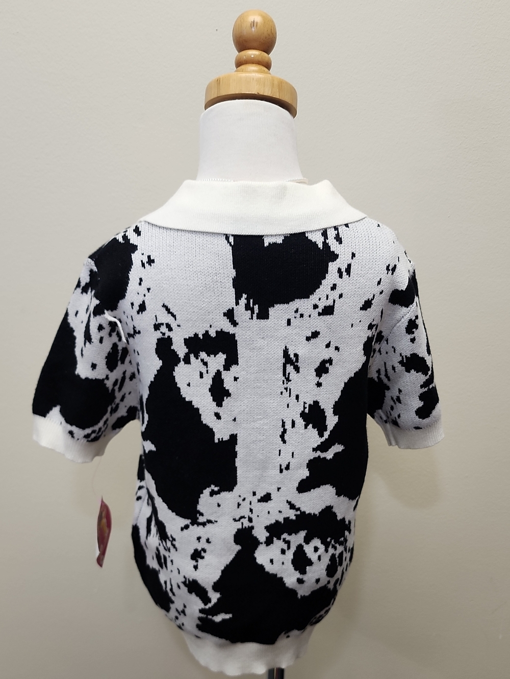 Black White Abstract Knit Polo Sweater Size 10 NWT - Picture 3 of 4
